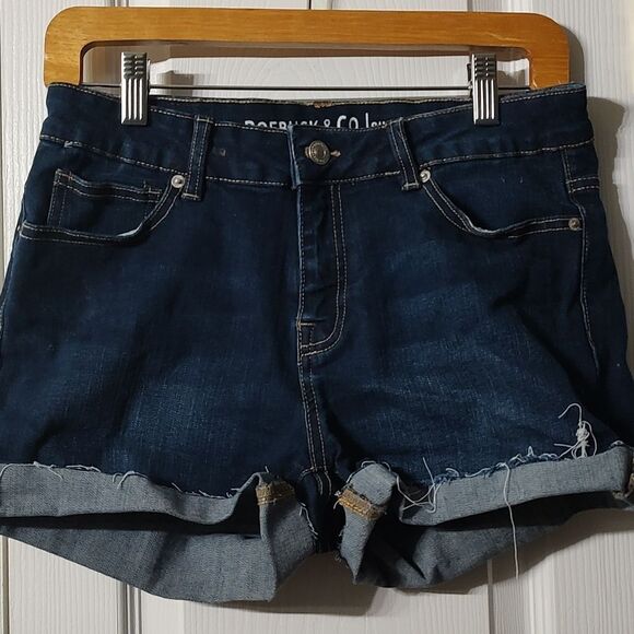 Roebuck & Co  dark denim jean rough hem mid rise short  shorts  Sz 10 NWOT - Picture 2 of 5